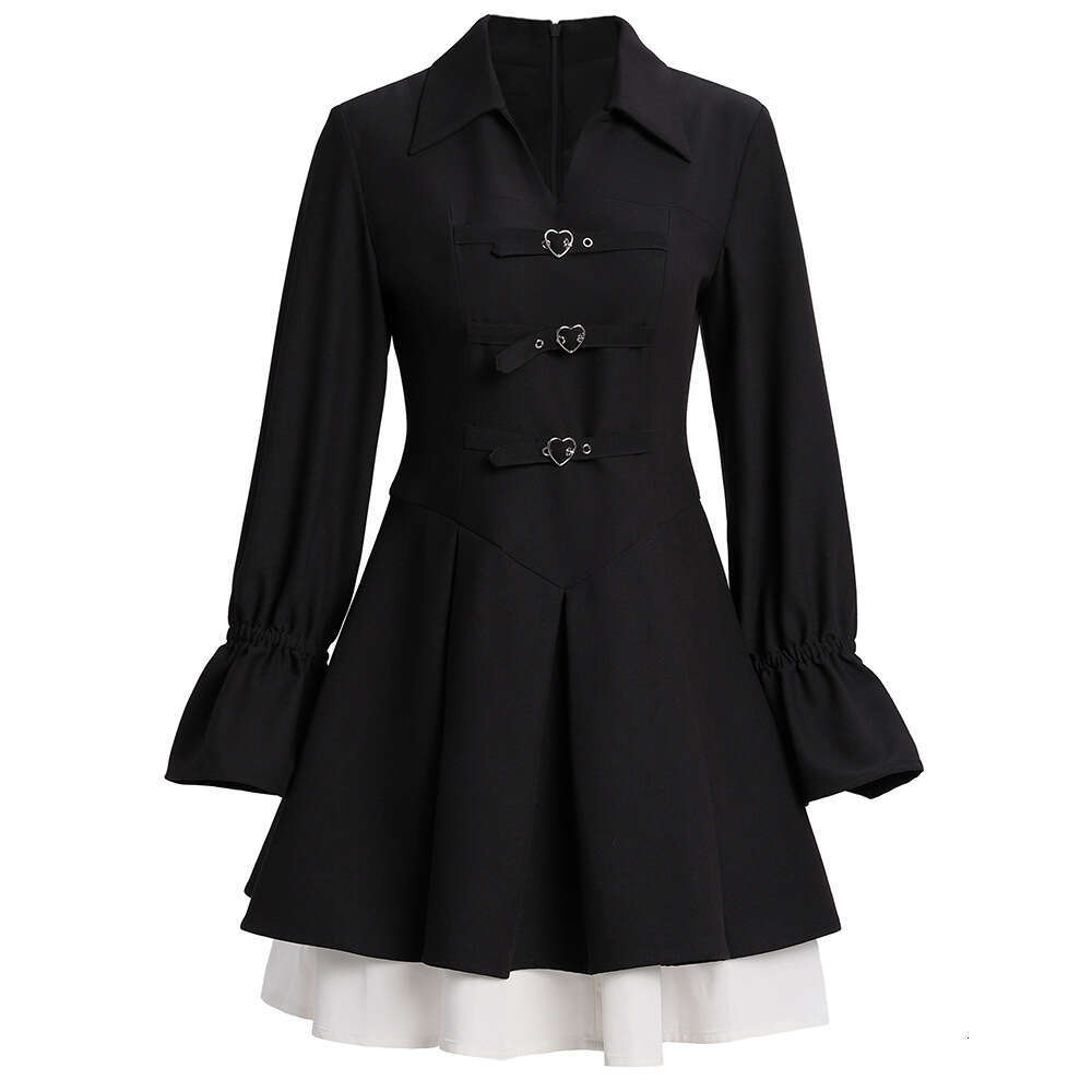 Autumn Horn Sleeve Shirt Skirt 2024 New Style Fake Two Small High Quality Mature A-line Dress