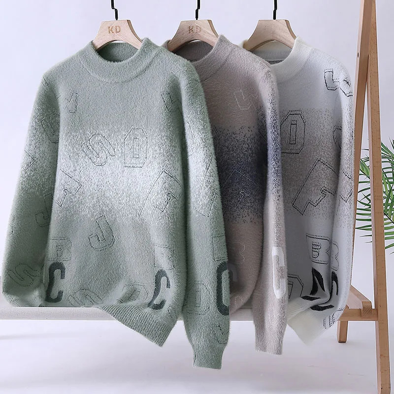 Sweater Mens Winter Arrival Thick Warm Knitted Sweater Mens Alphabet Pattern Sweater Mens Wool Pullover 241007