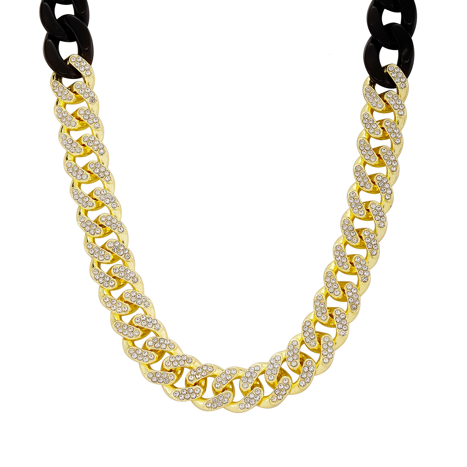 Hip Hop 2 Tone Iced Out Cuban Link Chain Black Acrylic Splicing Necklace Mens Personalized Versatile Miami Curb Chains Jewelry Accessories Sweater Cha