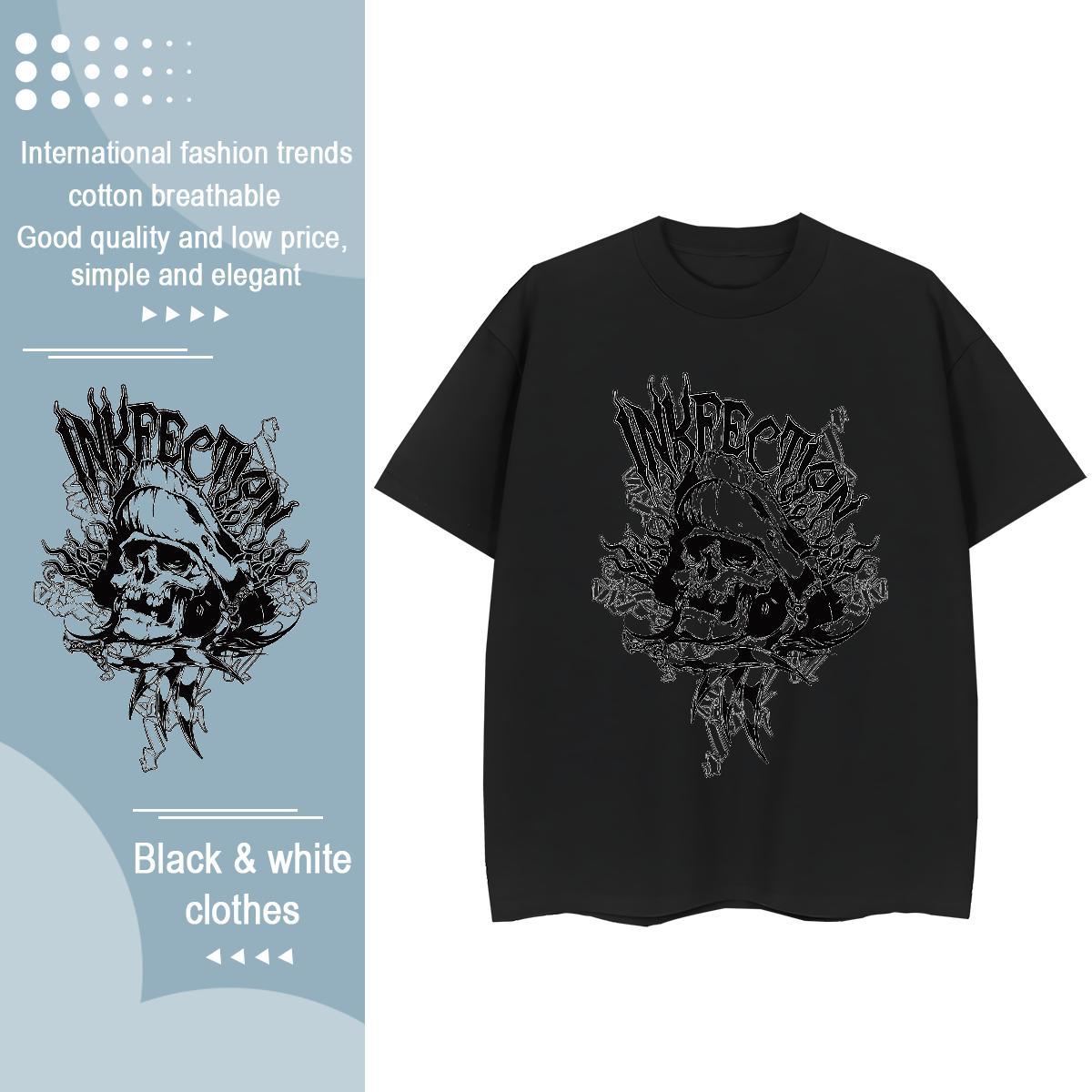 New T shirt 100% Cotton 230g Breathable Soft Casual skull Woman Tshirt Wholesale DIY Anime Tshirts