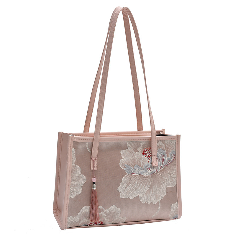 New tassel bucket for women Chinese style hand-held shoulder embroidered commuting tote bag