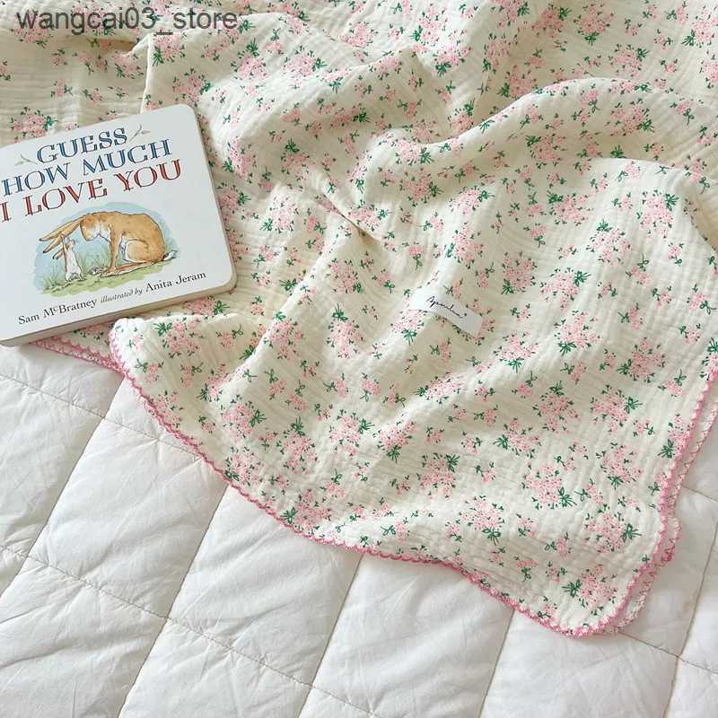 Blankets Swaddling Vintage Pink Floral Muslin Swaddle Blanket for Girls Newborn Cotton Gauze Wrap Receiving Blankets Stroller Cover Baby Bedding L2409