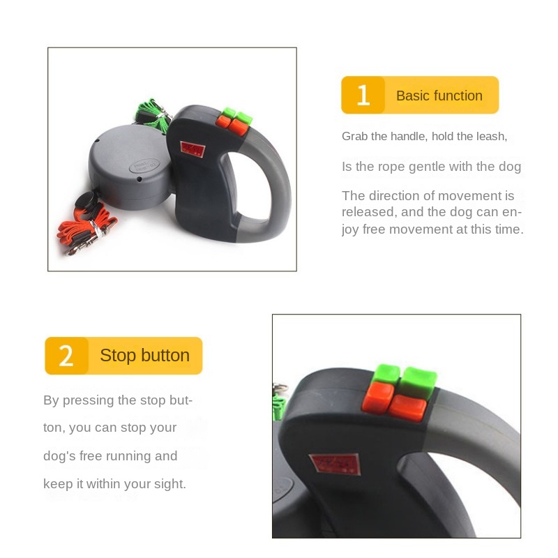 Automatic telescopic traction rope, one trailer with two ends, creative dog walking rope, pet dog chain