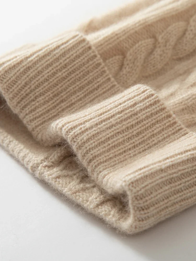 Cashmere cable bead solid knit womens hat unisex wool cashmere mens Year soft Christmas warm hair 241009