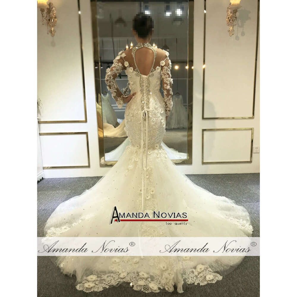 Amanda Novias Real Work Photos Wedding Full Beading Bridal Dress Mermaid Sleeves 6660306