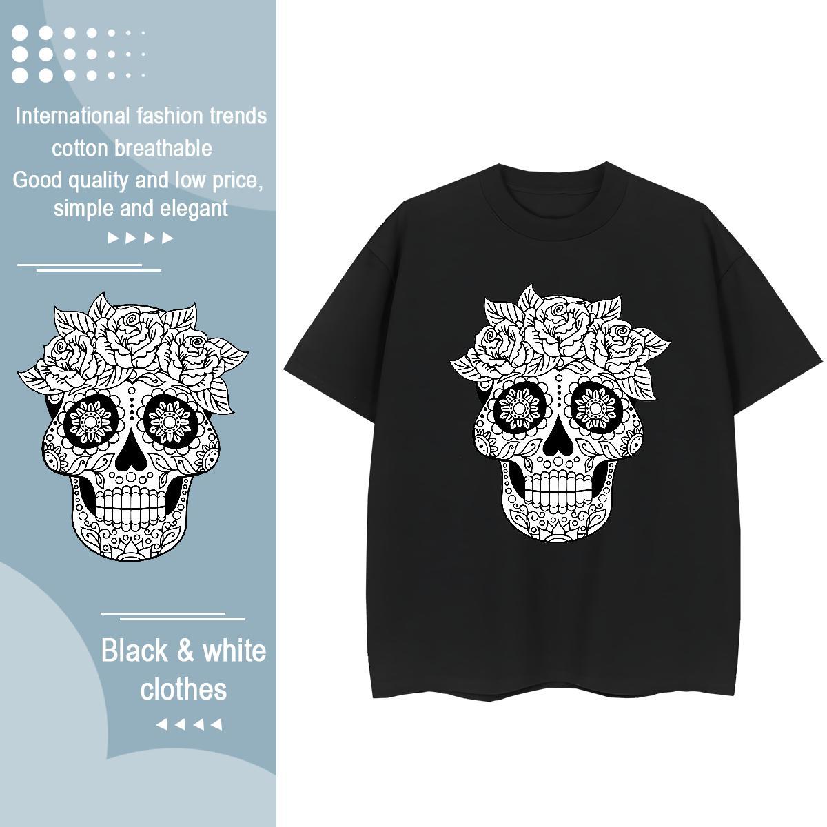 2024 T Shirts Women 230g Pure Cotton Breathable Short Sleeve Sports Street Wear skull Women Tshirts Brand Graphic Tops Shirt