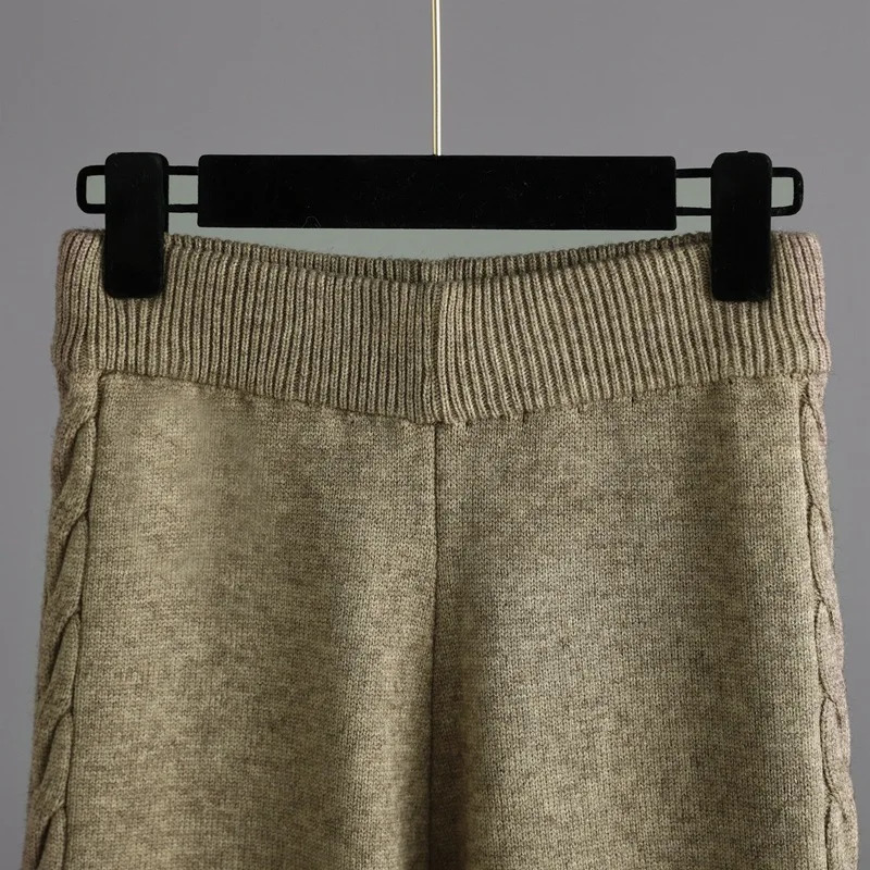 Casual Solid Knitted 2-piece Womens V-neck Long Sleeve Sweater Pullover Top Conjuntos High Waist Wide Leg Pants Set 241010