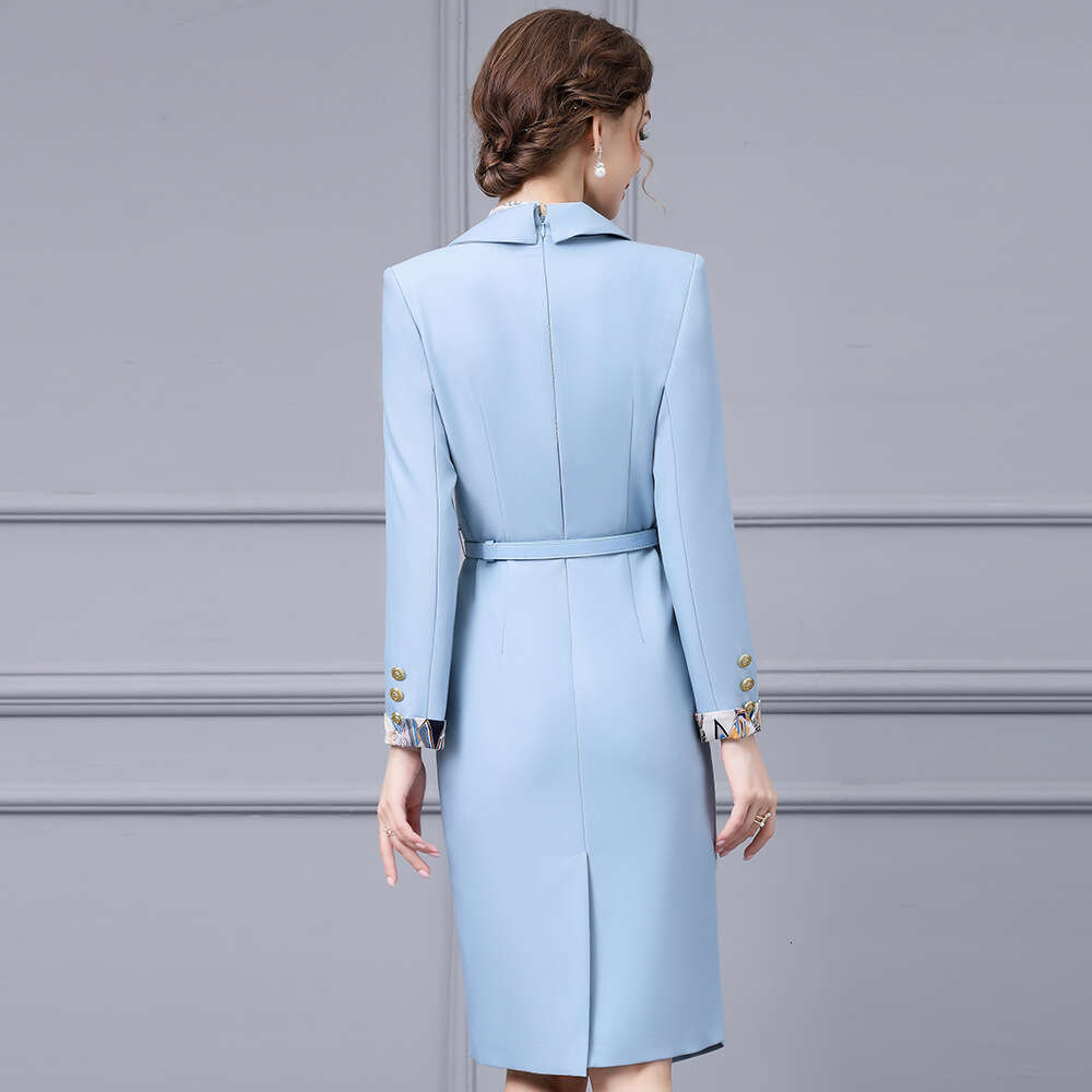 high-end printed patchwork suit 2024 new temperament commuting belt waist cinching dress autumn style