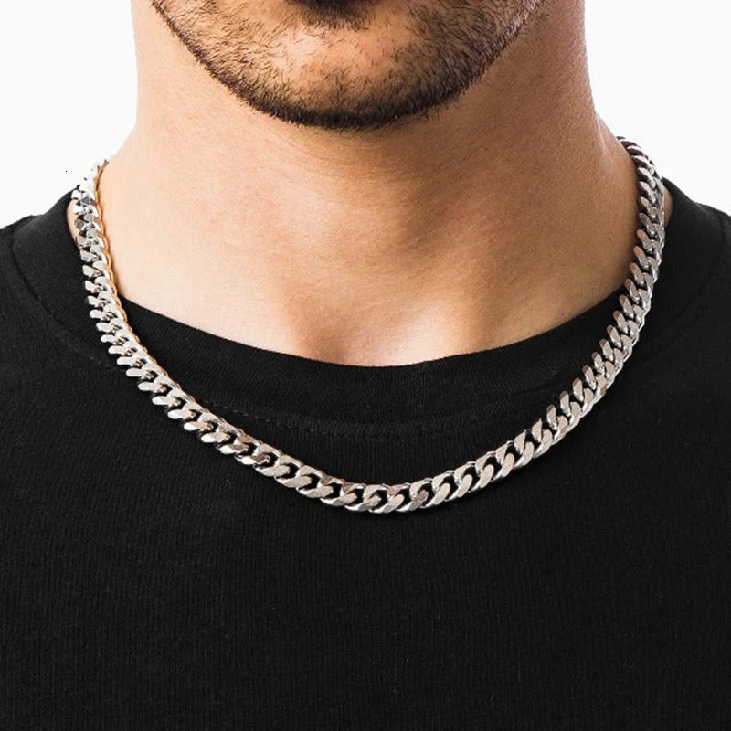 Stainless Steel Cuban Chain Necklace for Men Simple Gold Color Chain On The Neck Choker Jewelry Party Boy Gift HARRY 240930