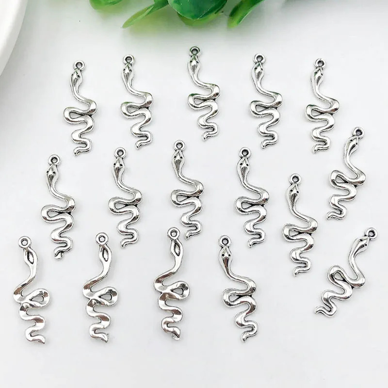 1020pcs 28x9mm Antique Silvery Snake Charms For Jewelry Making Bracelet Necklace Earrings Keychain Bag Clothing 241010