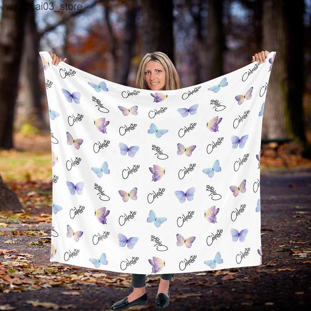 Blankets Swaddling Name Personalized Baby Blanket Swaddling Baby Bedding Crib Swaddle Butterfly Custom Newborn Gift Baby Blanket Birthday Gift L240910