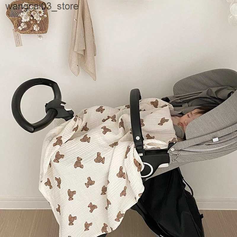 Blankets Swaddling Bear Print Baby Blankets Newborn Muslin Cotton Gauze Swaddle Wrap Bedding Infant Girls Boys Sleeping Blanket Babies Accessories L24