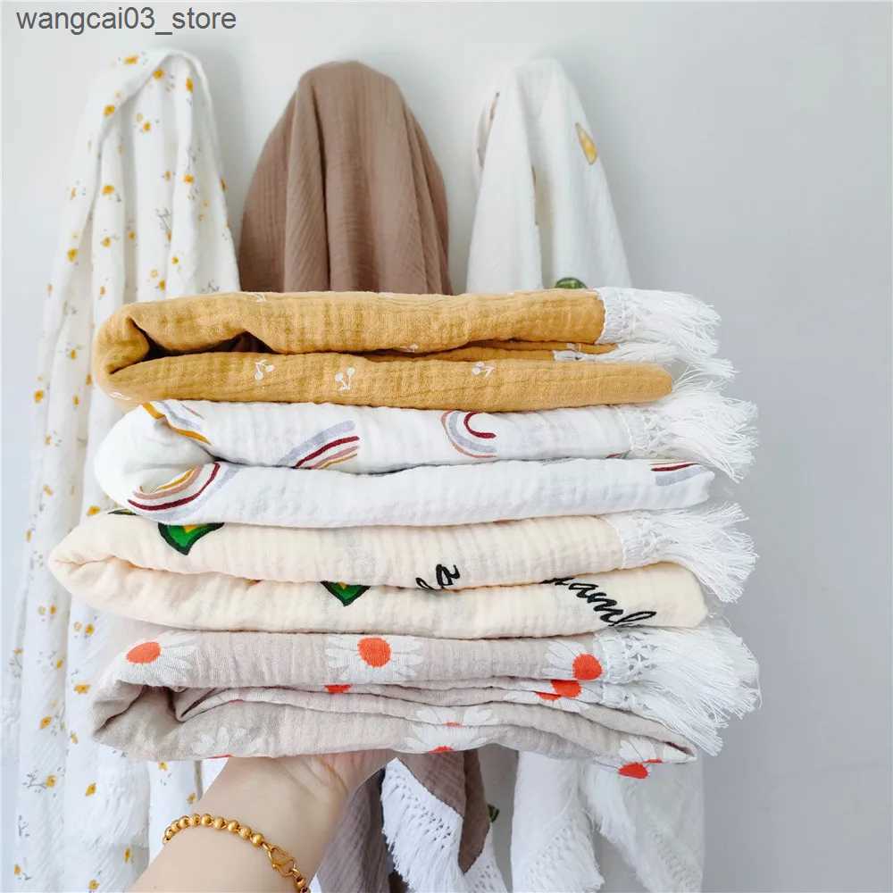 Blankets Swaddling 100% Cotton Baby Blankets Newborn for Boys Girls Muslin Swaddle Blankets Flower Print Bedding Quilt Swaddle L240910