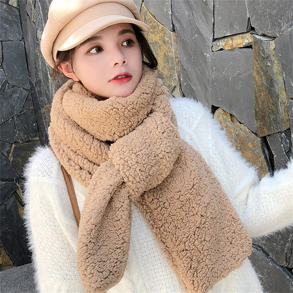 Christmas Red Scarf Korean Plush Cashmere Scarf Womens Winter Warm Neck Scarf Girl Cute Solid Fashion Bufanda Invierno MUJI 241007