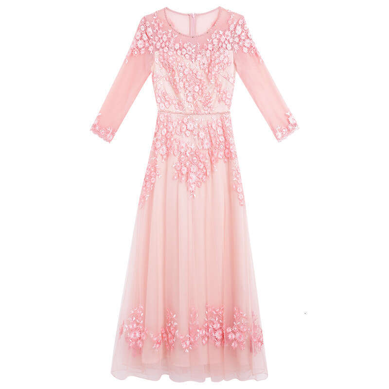 haute couture with waist cinching for slimming 2024 autumn new style handmade beaded mesh long party dress