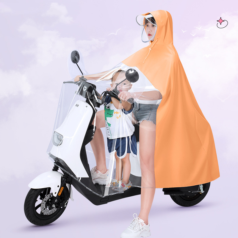 Electric car raincoat with child in front design, convenient and practical