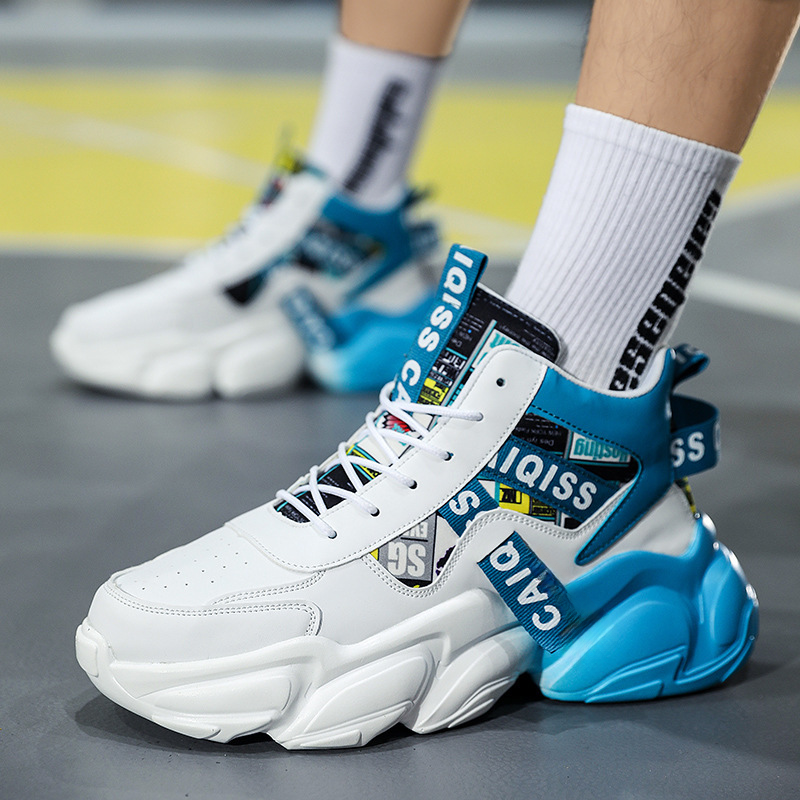 High-top Basketball Shoes Men Autumn Sport Running Casual Soft-soled Inner Heightening Trendy Shoes Plastic Floor