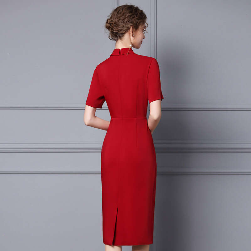 suit collar dress summer 2024 new high-end style embroidered bead wine red wrap skirt for children