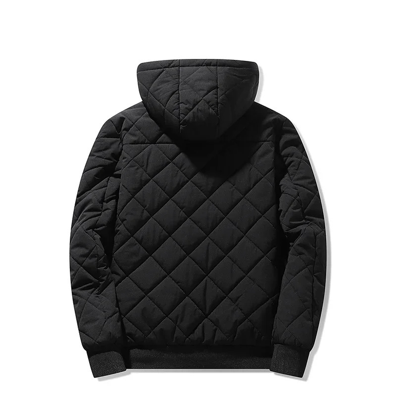 Jackets for Men with Hood Autumn Winter Cotton Padded Jacket Fashion Clothing Rhombus Texture Casual Parkas Plus Size 5XL 241009