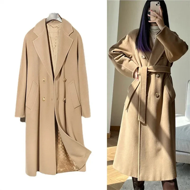 101801 90 Wool 10 Cashmere Coat Womens Medium Long Classic Double Row Button 240930