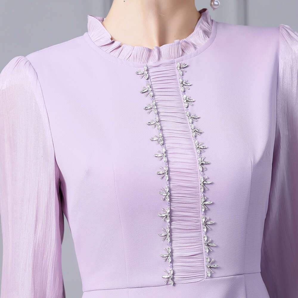 Purple High end Light Luxury Dress 2024 New Black Ear Collar Western Goddess Style Texture Bag Hip Skirt Autumn