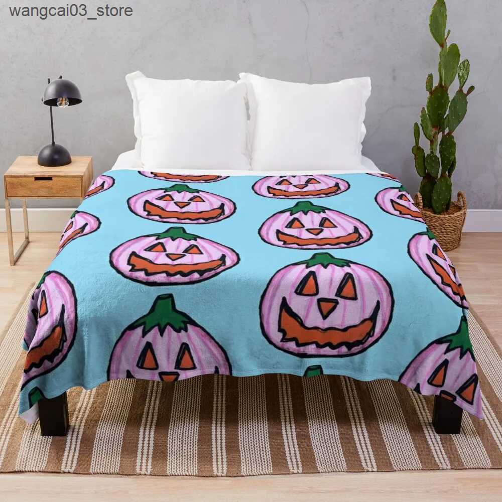 Blankets Swaddling Halloween Flannel Throw Blanket Cute Ghost Bat King Queen Full Size Lightweight Super Soft Warm for Sofa Couch Bed Decor Pumpkin L2