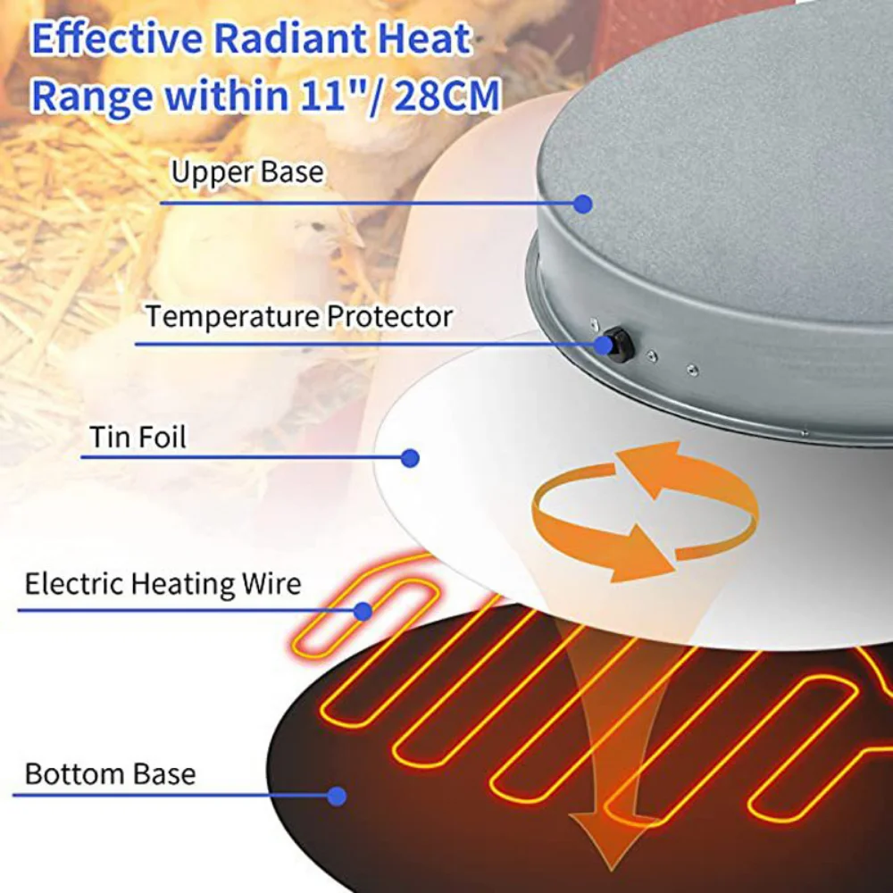 14.6 Inch Chicken Winter Water Heater Safe and Durable Heat Base Prevents Chicken/Poultry Drinking Water From Freezing