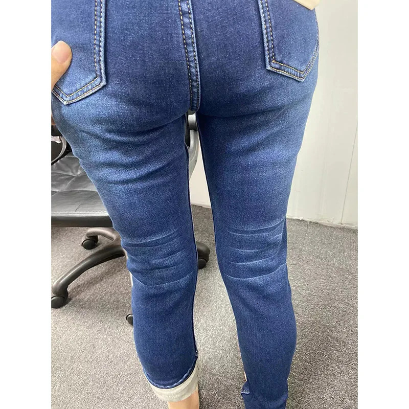 Women Thermal Jeans Winter Snow Warm Plush Stretch Lady Skinny Thicken Fleece Denim Long Pants Retro Blue Pencil Trousers 241007