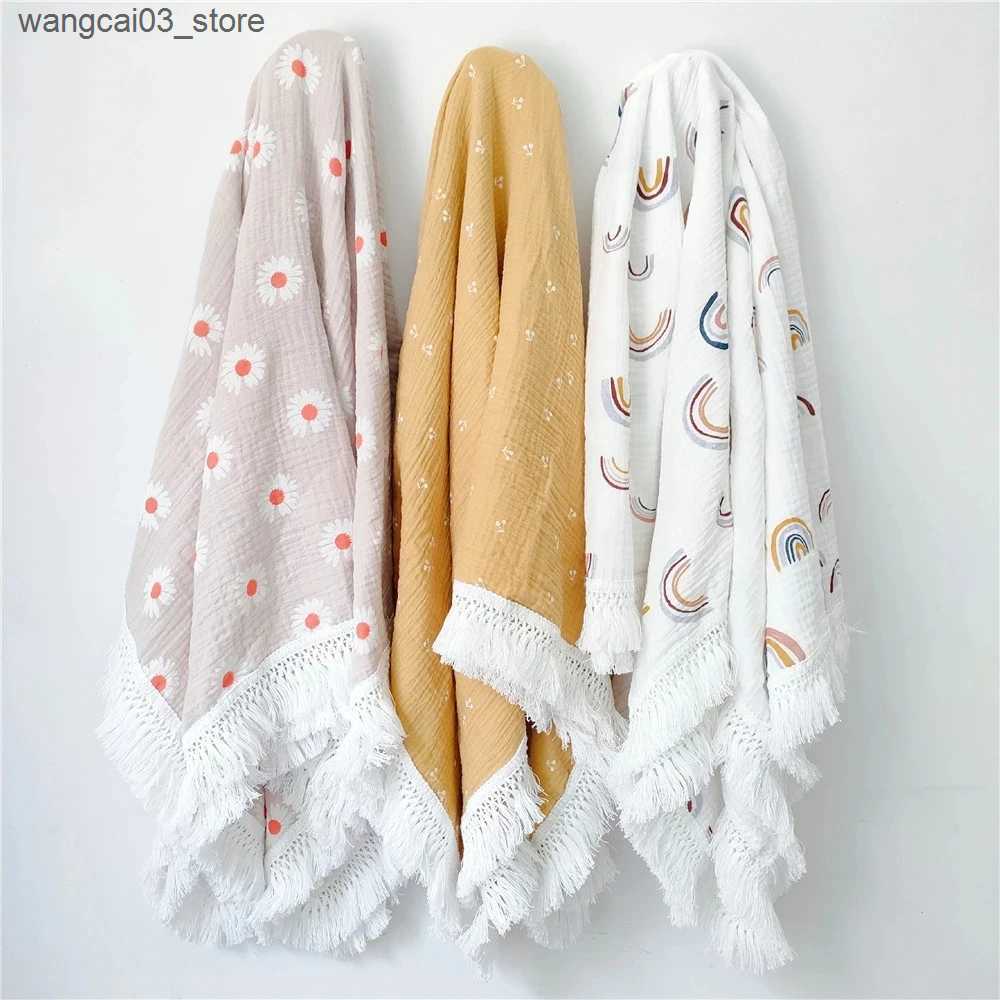 Blankets Swaddling 100% Cotton Baby Blankets Newborn for Boys Girls Muslin Swaddle Blankets Flower Print Bedding Quilt Swaddle L240910