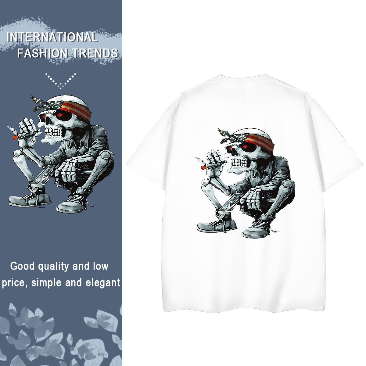 2024 DIY T-Shirts for Women 230g Pure Cotton Breathable Short Sleeve Daily Wear skull Tshirt for Man Woman Designer Custom Printing Clothes
