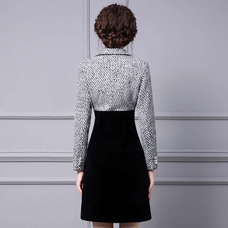 Thickened Early Autumn Dress 2024 New Style Slimming Woolen Suit Collar Velvet A-line Skirt