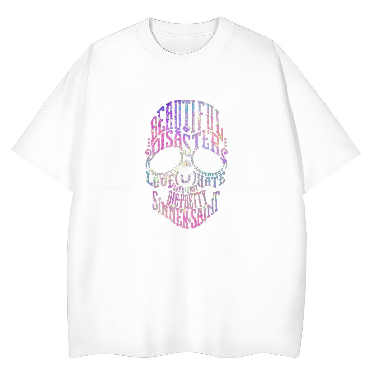 Casual New T-Shirts for Women 230g Pure Cotton Breathable Crew Neck Casual Sport skull Women Tshirts Designer Nice White Plus Size Wear