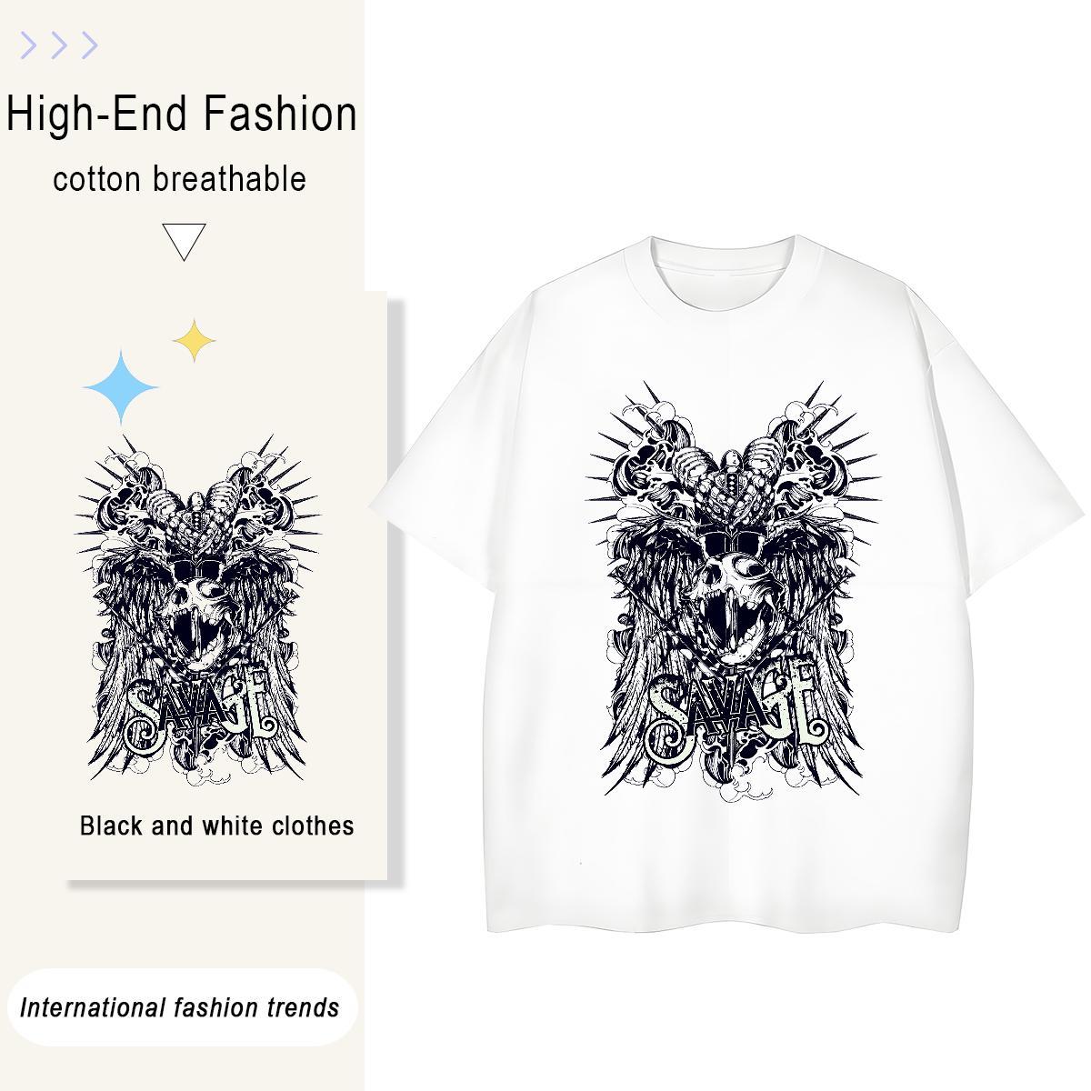 New Woman T Shirts 230g Pure Cotton Round Neck Short Sleeve Sports Street Wear skull Couples T Shirts Popular Graphic Tees