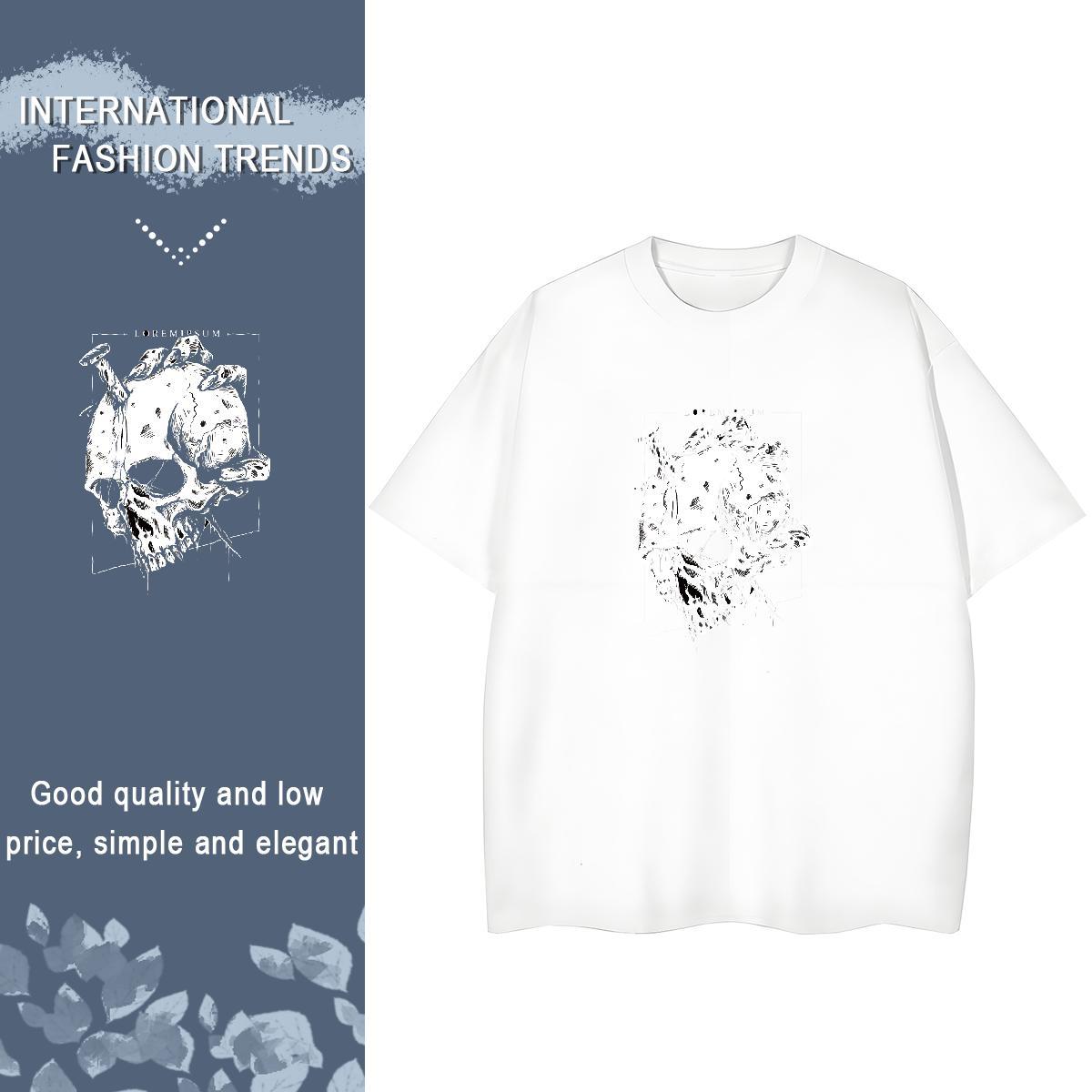 2024 Casual T Shirts Women 230g Cotton Comfortable Street Wear skull Couples T Shirts Lady Black Oversized Tshirts