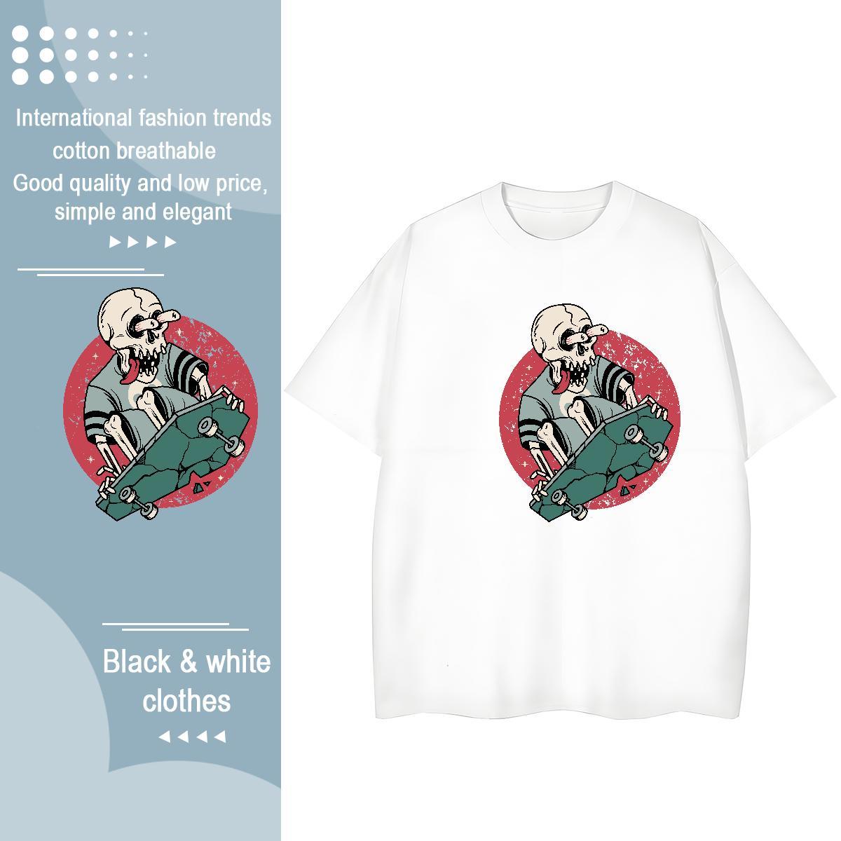 New Women T Shirts 230g Cotton Short sleeve Soft Summer Casual skull Women Tees 5A Anime Print Tops Tees