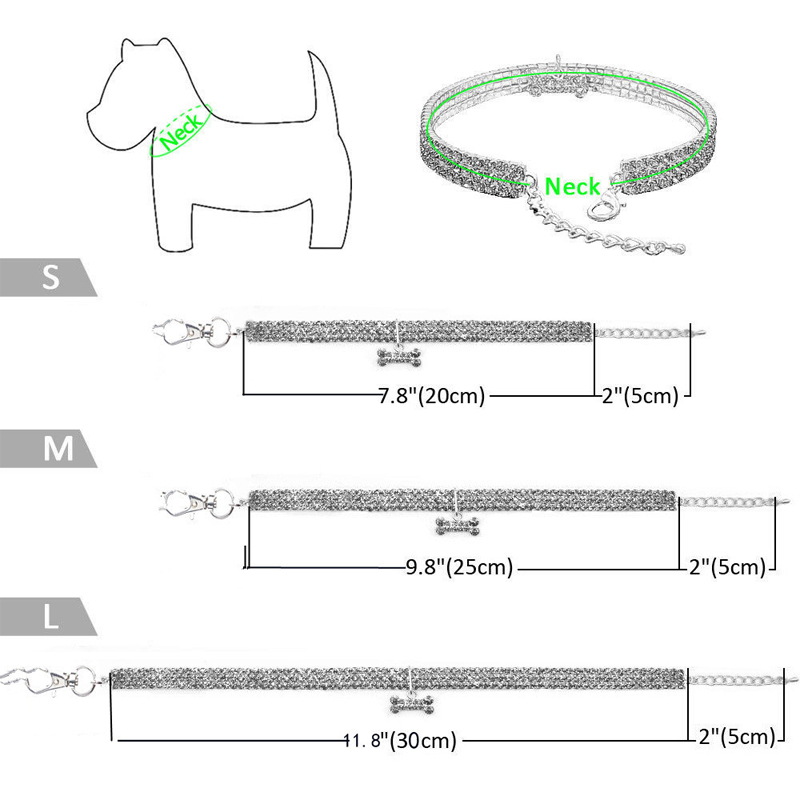 Pet Collar with Diamonds Adjustable Crystal Diamond Elastic Bone Pendant Cats Dogs Pet Collier Collar Dress Up Dog Accessories