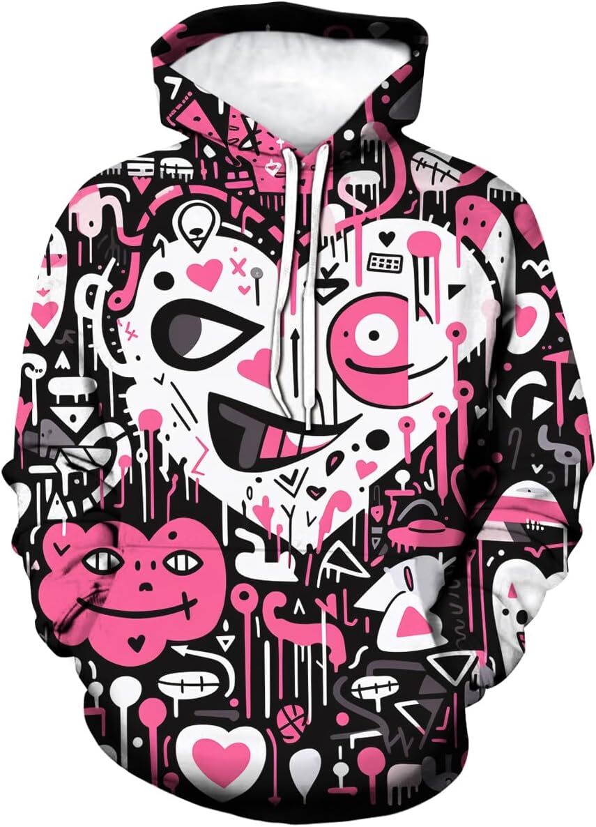 Hoodie for Mens Womens Men Woman Graffiti Hoodies Novelty Print Hoodie Fashion Funny Hip-Hop Graphic HoodiesLong Sleeve