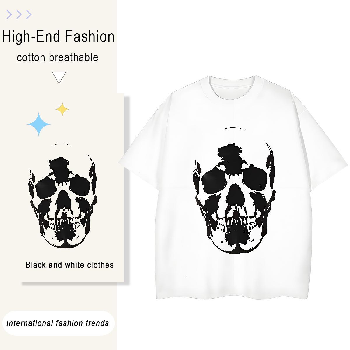 2024 Women T Shirts 100% Cotton 230g Breathable Sports Street Wear skull Woman Tshirt Free Shipping Anime Print Polos