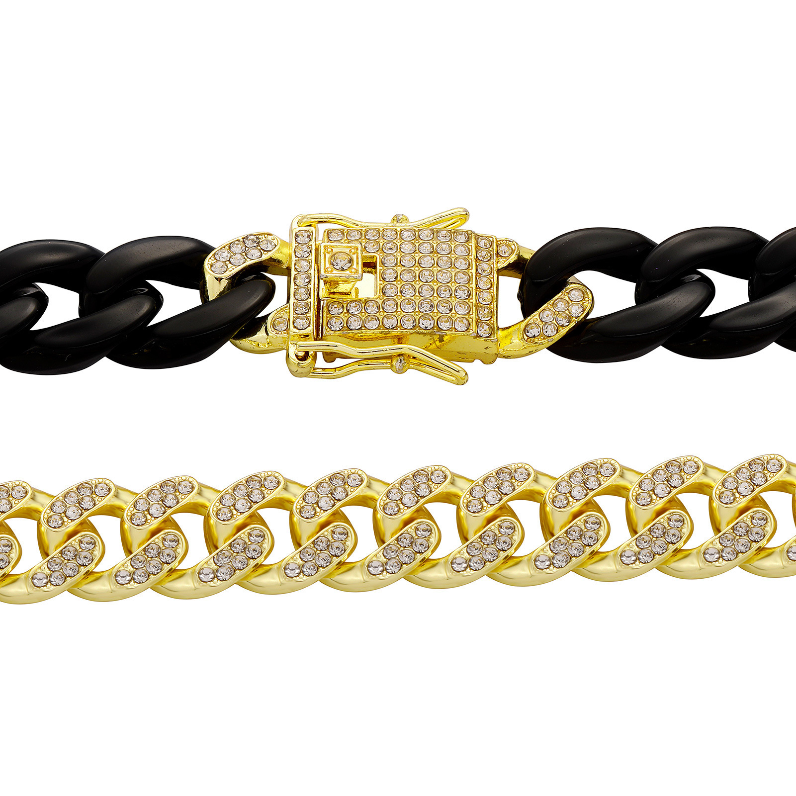 Hip Hop 2 Tone Iced Out Cuban Link Chain Black Acrylic Splicing Necklace Mens Personalized Versatile Miami Curb Chains Jewelry Accessories Sweater Cha