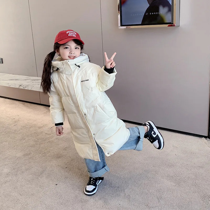 Childrens Long Coat White Duck Down Hooded Jacket Winter Boys Girls Warm Clothes Fashion Long Coat Kids Winter Clothes 241008