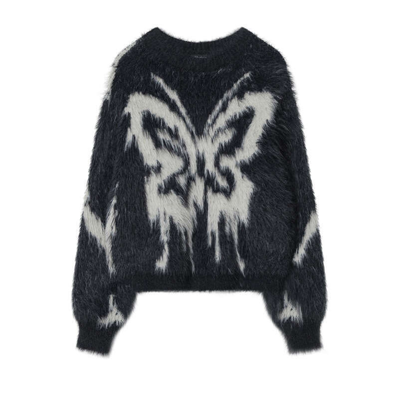 HeyHenry 2023 Autumn/Winter Monsoon Women's Headwear Butterfly Pattern Jacquard Mohair Knitted Sweater