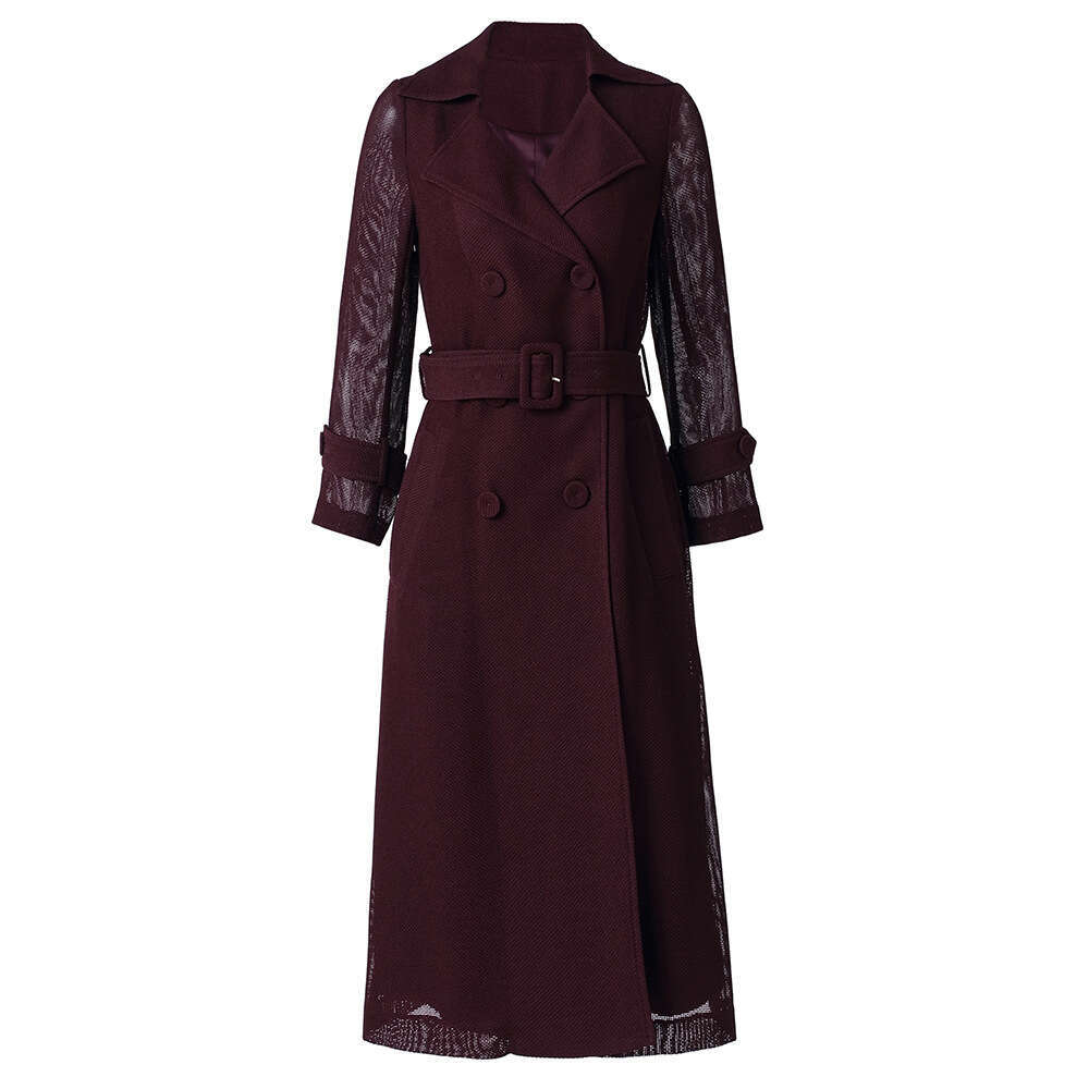 Autumn 2024 New Womens Wear High Quality Suit Collar Double breasted Waist Look Slim Windbreaker Coat Medium Long