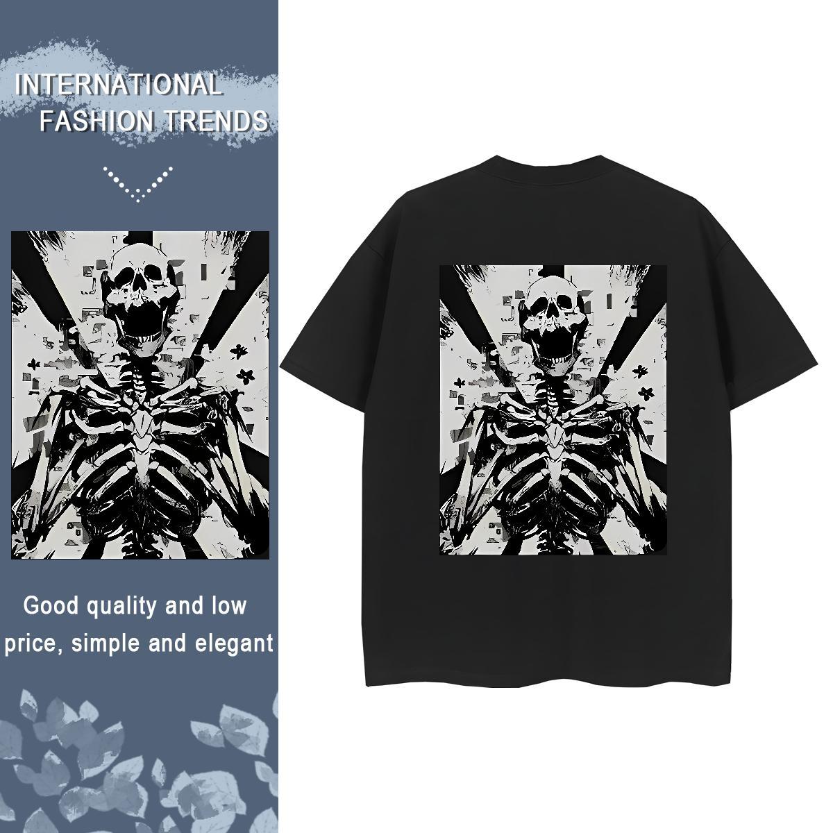 Fashion Casual Woman T Shirts 100% Cotton 230g Short Sleeve O-Neck Street Casual skull Tshirt for Man Woman Soft DIY Anime Tees