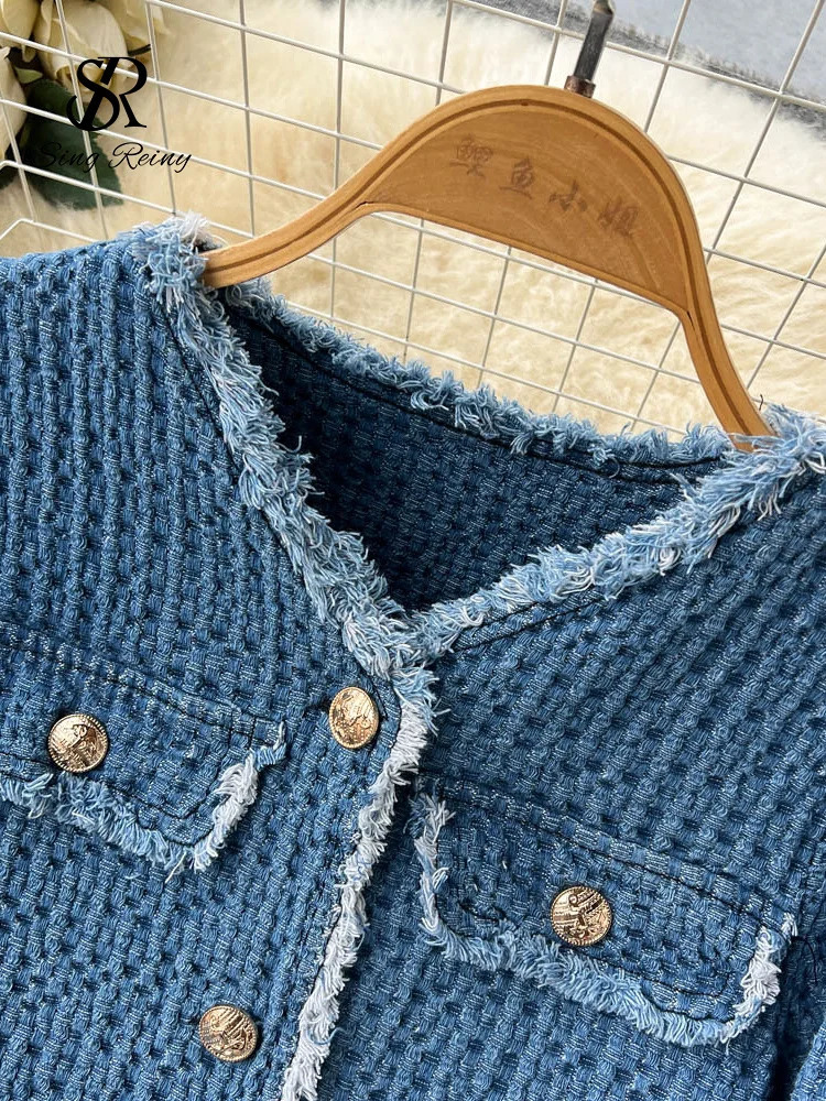 SINGREENY Womens Office Womens Cow Set Long Sleeve Autumn ShirtSplit style Long Leather Retro Fashion Jeans Two Piece Set 241011