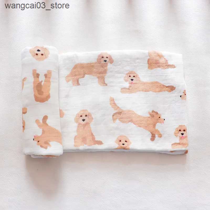 Blankets Swaddling Bamboo Cotton Baby Blanket Animal Print Baby Muslin Swaddle Blanket Soft New Born Baby Bedding Receiving Wrap L240910