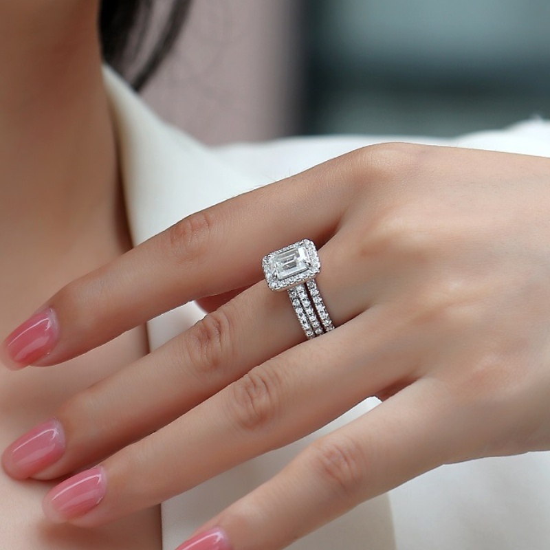 3in1 Women GRA Moissanite Ring S925 Sterling Silver 1.5ct Square Moissanite Diamond Rings for Women Promise Jewelry Engagement Rings Gift