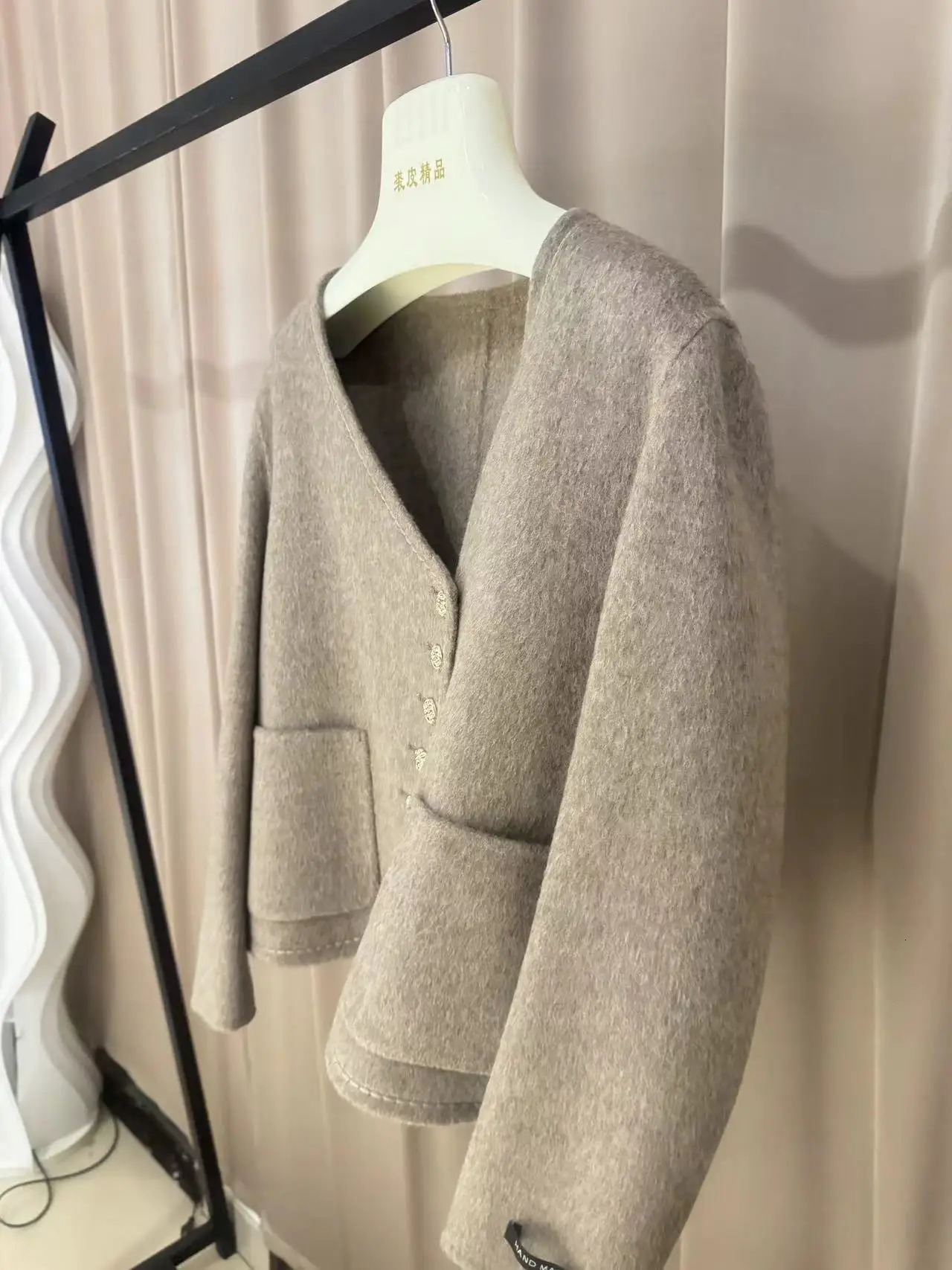 wheat color woolen jacket for women style 2024 autumn and winter cashmere coat short light double faced woolblends 241008