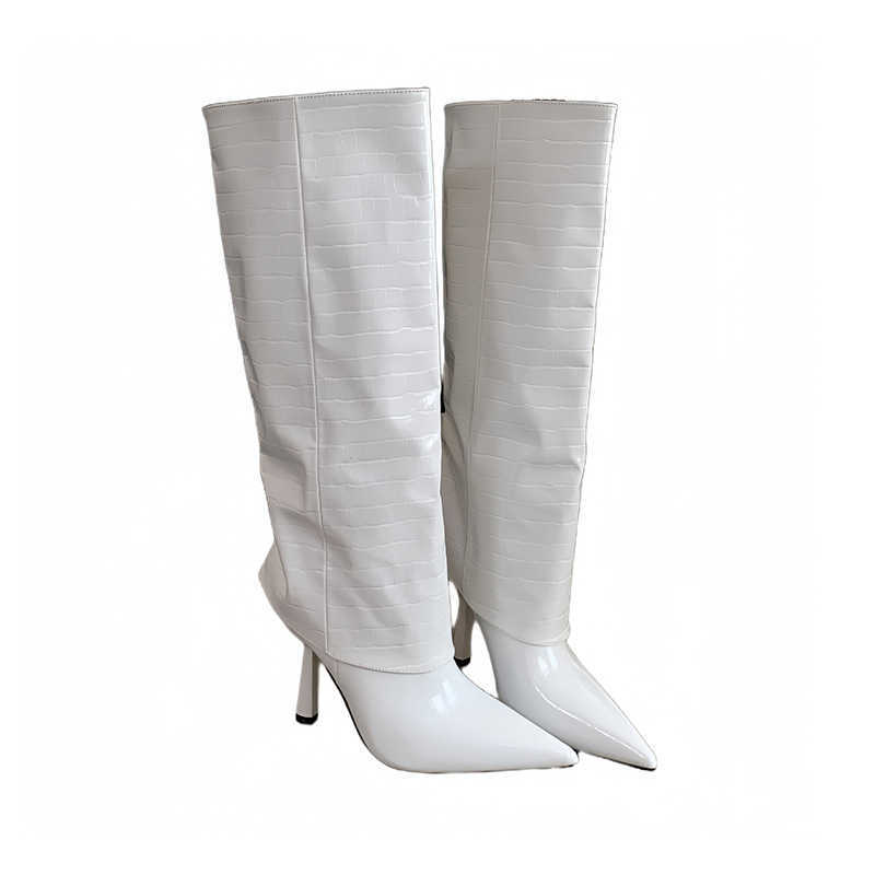 Sharp Pointed Fashion Boots Women Slim High Heel Boot Fashionable Leather Martin Boots Spring Autumn Crocodile Pattern Knee High Heels Knight Boots 24