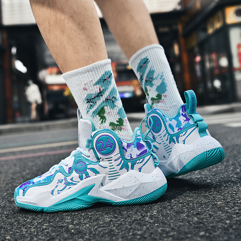 High top men's shoes 2024 autumn new soft soled combat basketball shoes junior high school students non-slip sports shoes