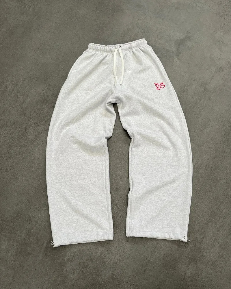 American retro solid color sports pants Y2K Harajuku letter embroidery casual mens street hip-hop trend loose straight pants 240930